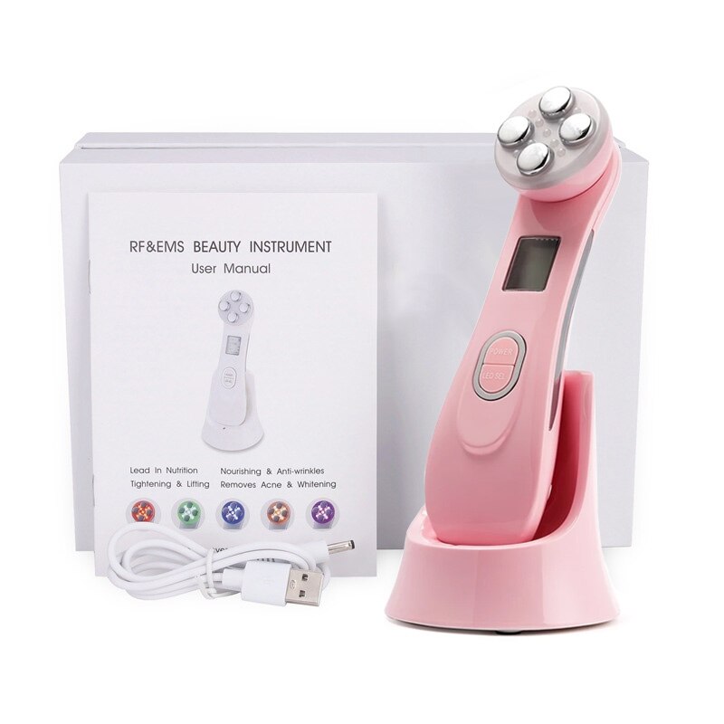 Hand Held Anti-Aging Skin Rejuvenation Beauty Device - LED 5 color Photon, Radio Frequency, EMS Facial Lifting