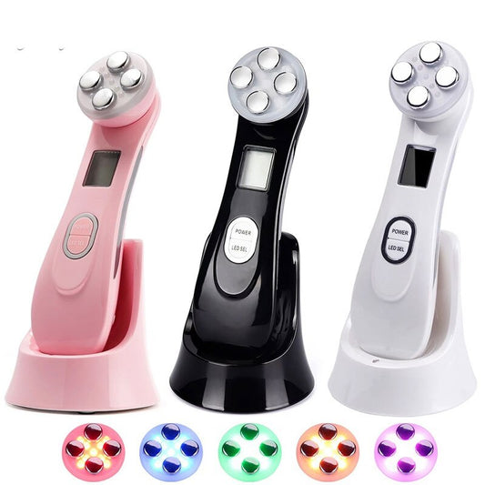 Hand Held Anti-Aging Skin Rejuvenation Beauty Device - LED 5 color Photon, Radio Frequency, EMS Facial Lifting