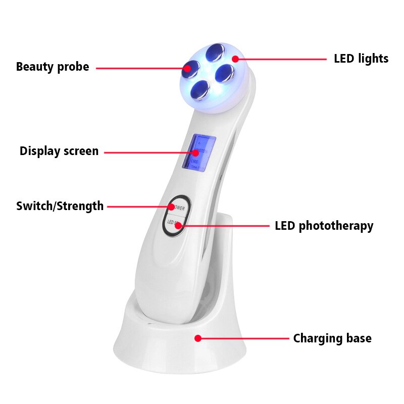 Hand Held Anti-Aging Skin Rejuvenation Beauty Device - LED 5 color Photon, Radio Frequency, EMS Facial Lifting