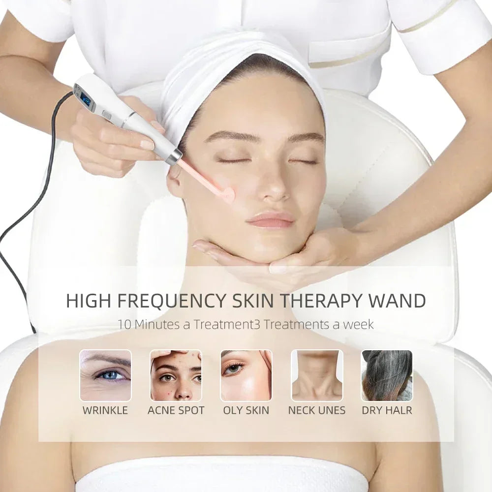 6in1 High Frequency Facial Machine with Neon+Argon Electro Therapy Wand Glass Tube Skin Care Device