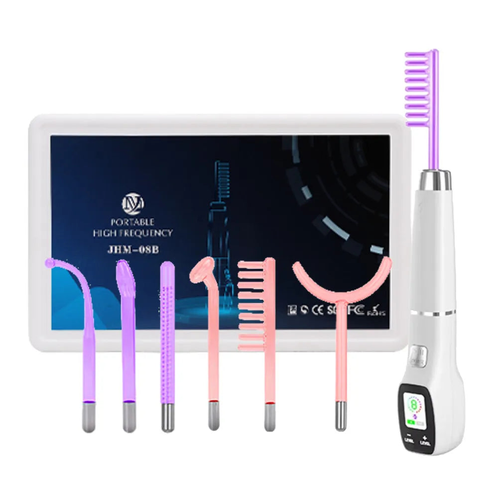 6in1 High Frequency Facial Machine with Neon+Argon Electro Therapy Wand Glass Tube Skin Care Device