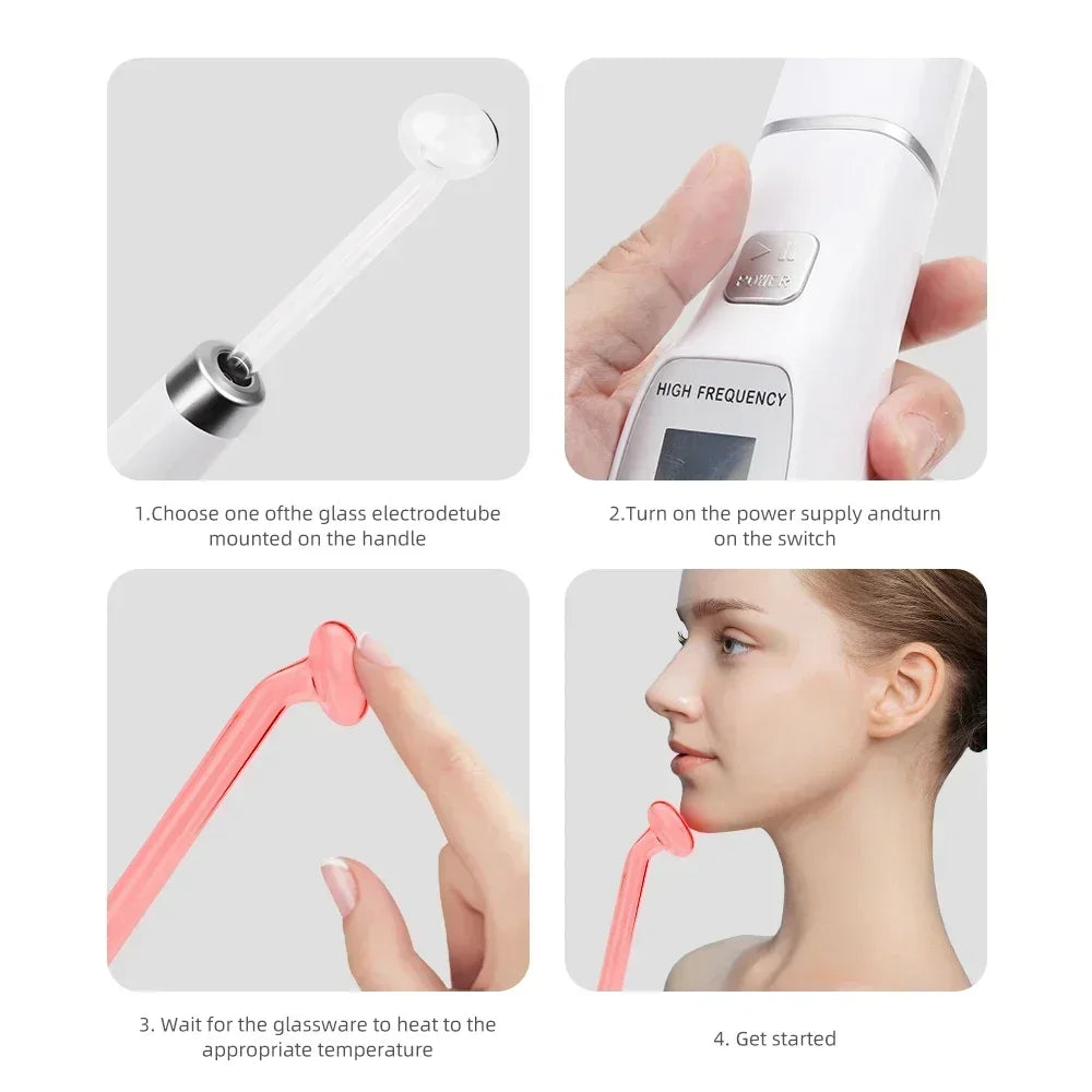 6in1 High Frequency Facial Machine with Neon+Argon Electro Therapy Wand Glass Tube Skin Care Device